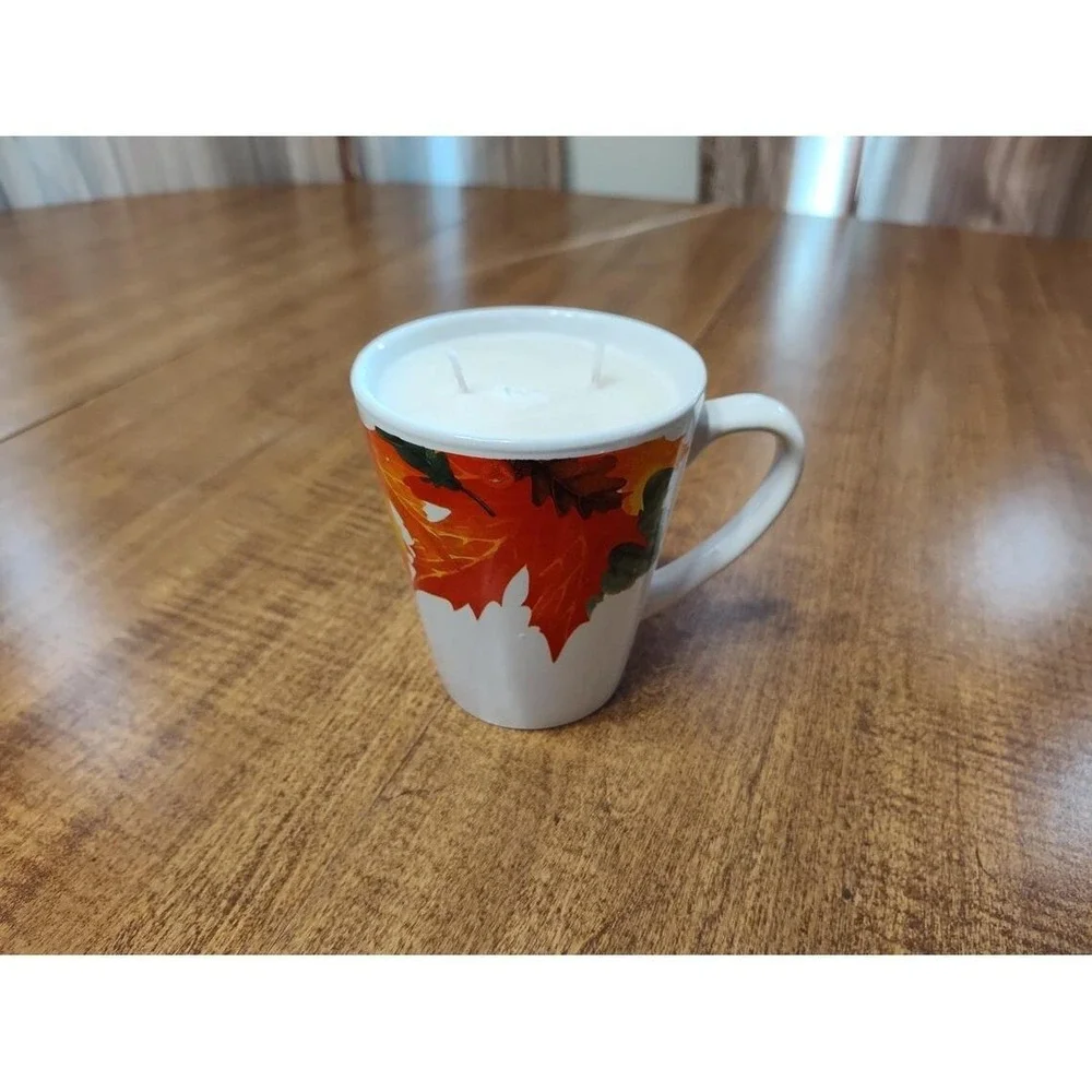 Handmade Autumn Maple Leaves 10 oz Pumpkin Spice Two Wick Mug Candle OOAK B22